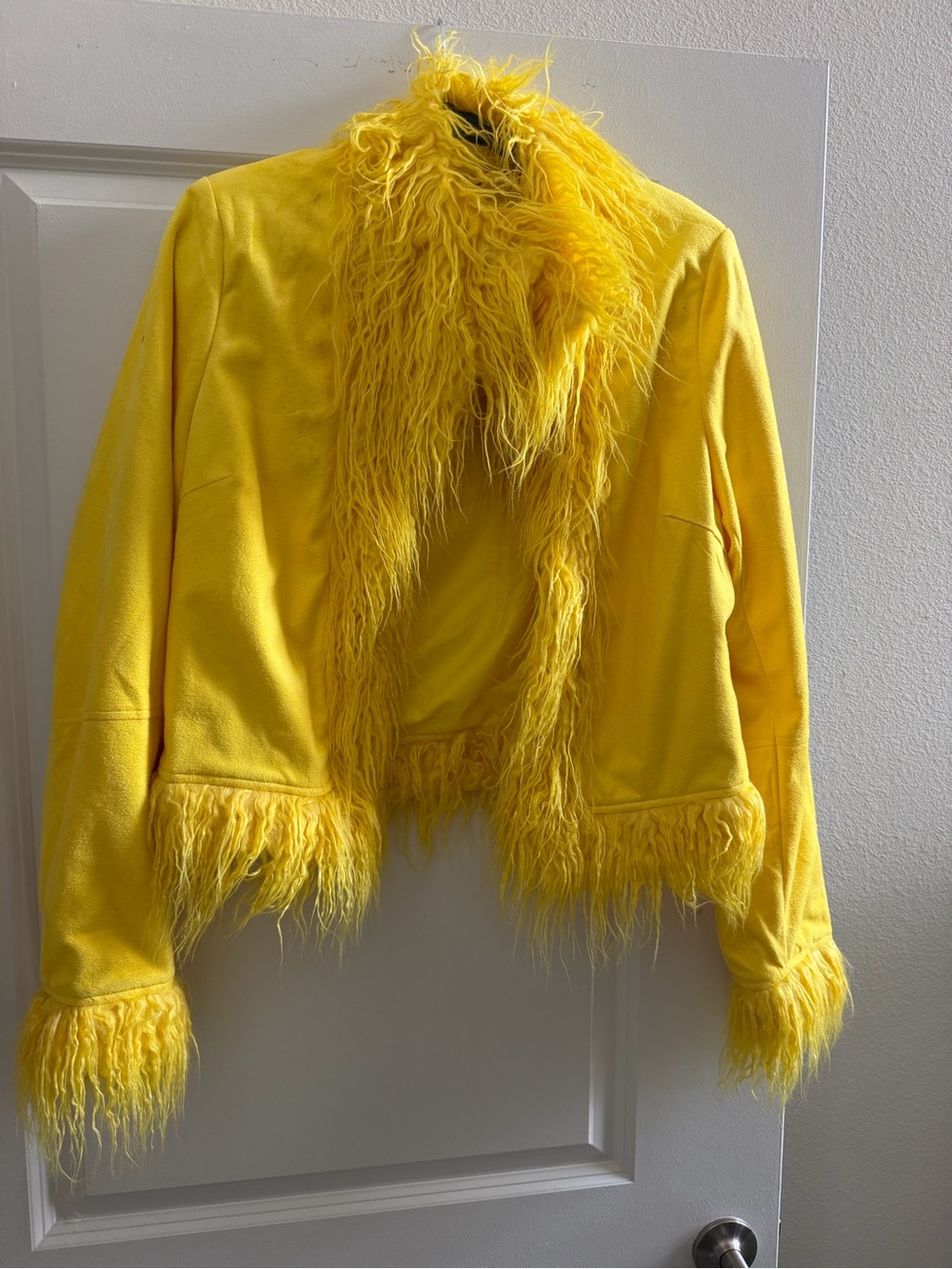 PrettyLittleThing Bright Yellow Faux Fur Trim Blazer